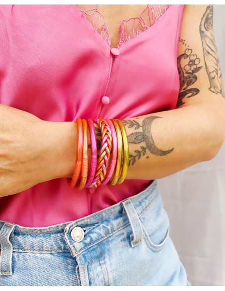 Lot de 6 joncs bouddhistes mantra Rose et Corail