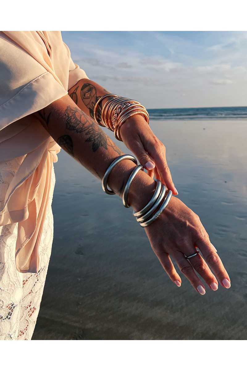 MAXI Jonc Bouddhiste Mantra Argenté foncé