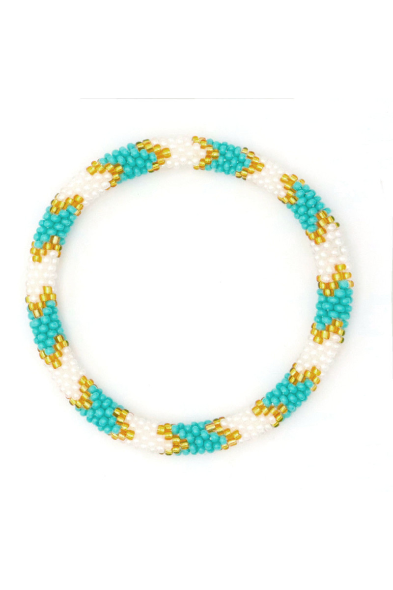 Bracelet Népalais 44 Turquoise Blanc Or