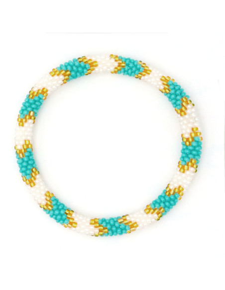 Bracelet Népalais 44 Turquoise Blanc Or