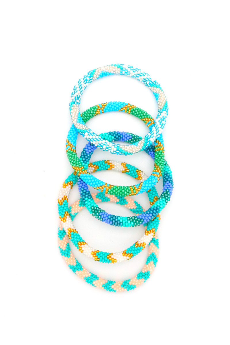 Bracelet Népalais 44 Turquoise Blanc Or