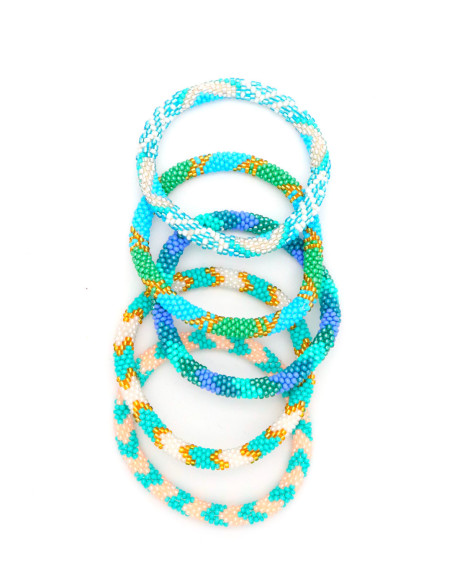 Bracelet Népalais 44 Turquoise Blanc Or