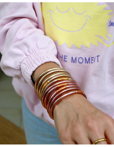 Jonc Bouddhiste ROSE GOLD avec mantra ABRICOT