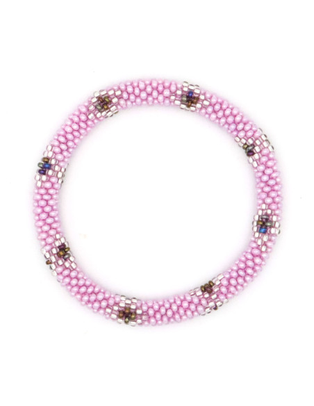 Bracelet Népalais D67 Rose clair Argenté