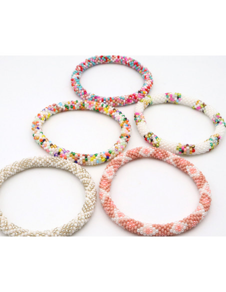 Bracelet Népalais D43 Blanc Argenté