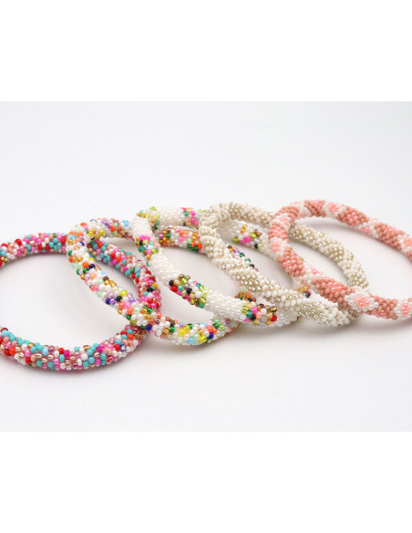 Bracelet Népalais D43 Blanc Argenté
