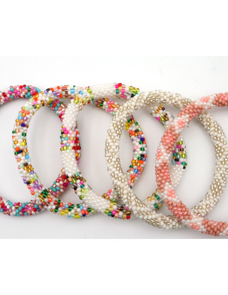 Bracelet Népalais D43 Blanc Argenté