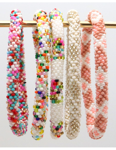 Bracelet Népalais D43 Blanc Argenté