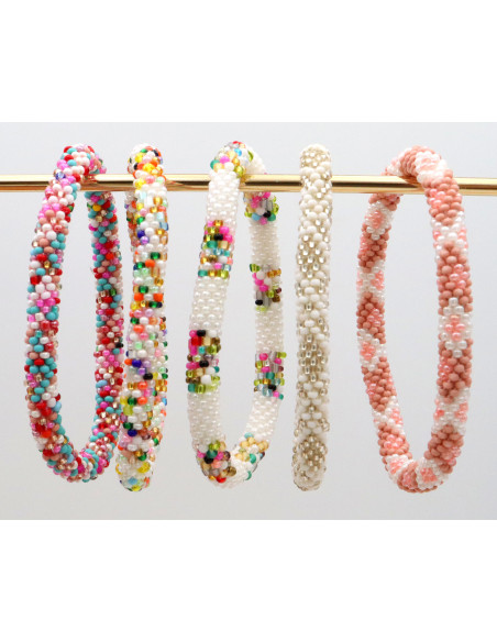 Bracelet Népalais D43 Blanc Argenté
