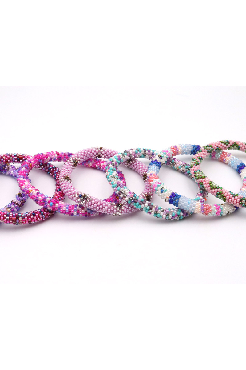 Bracelet Népalais D67 Rose clair Argenté
