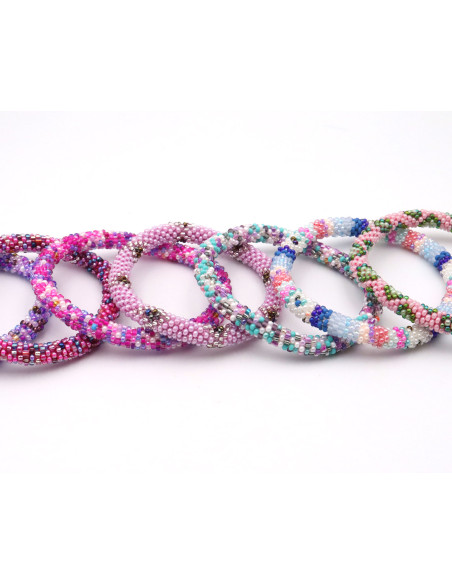 Bracelet Népalais D67 Rose clair Argenté