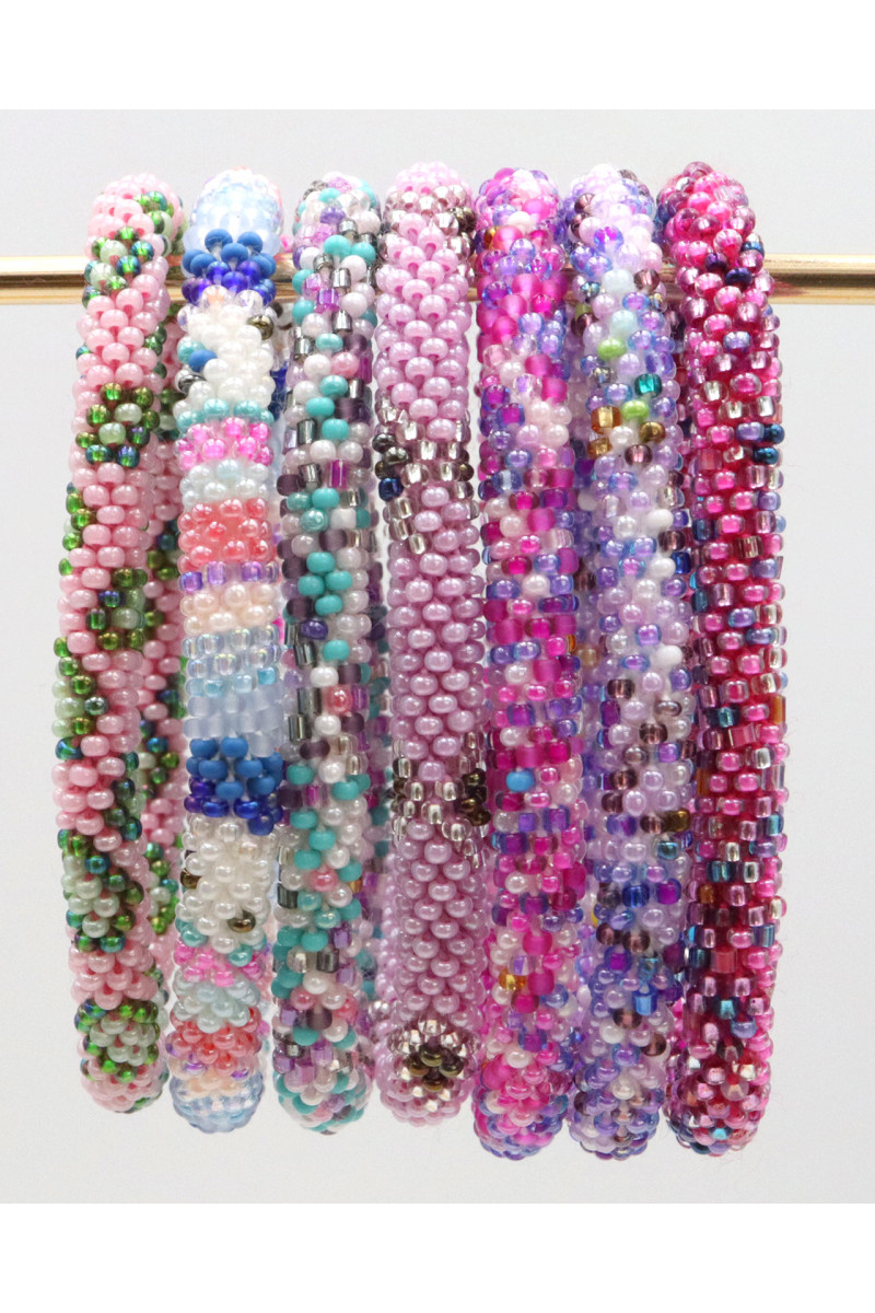 Bracelet Népalais D67 Rose clair Argenté