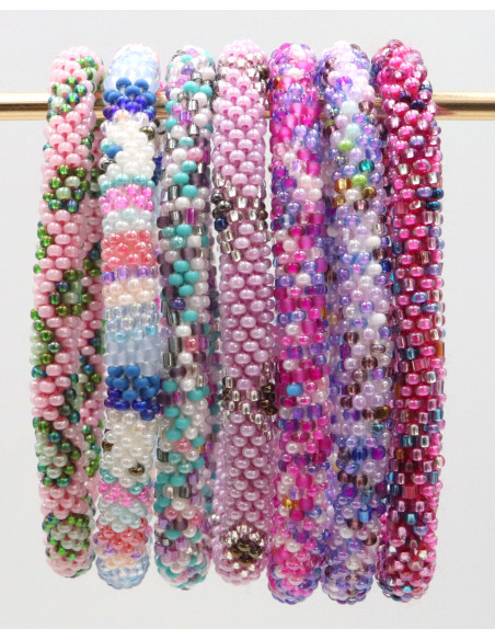 Bracelet Népalais D67 Rose clair Argenté