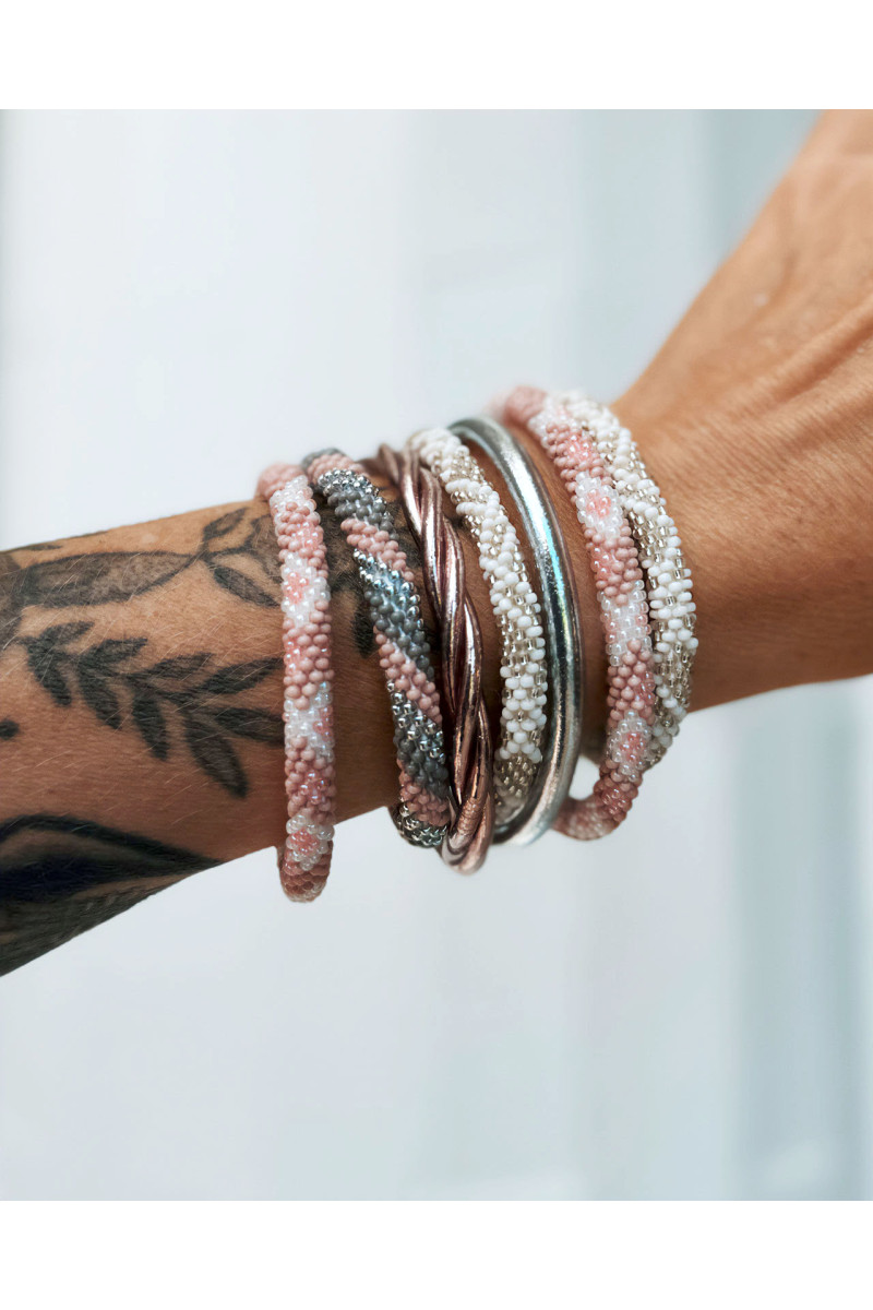 Bracelet Népalais D43 Blanc Argenté