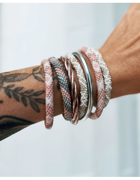 Bracelet Népalais D43 Blanc Argenté