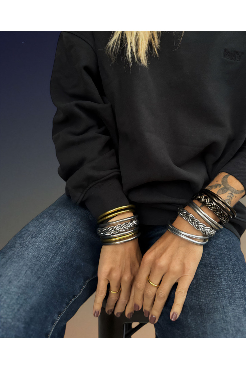 Jonc double tresse ARGENTÉ FONCÉ
