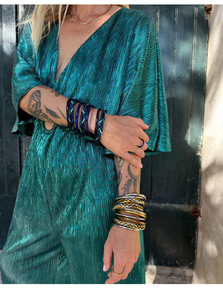 Jonc Bouddhiste tressé multicolore Aqua