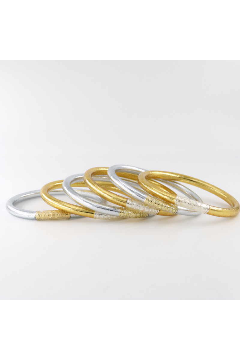 Set of 6 Buddhist bangles, two-tone SILVER and GOLD