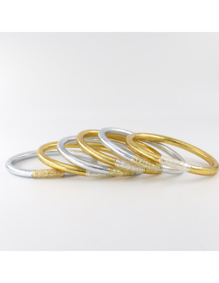Set of 6 Buddhist bangles, two-tone SILVER and GOLD