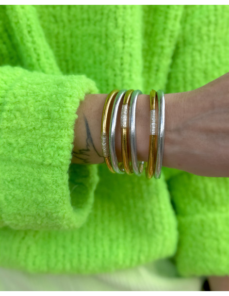 Set of 6 Buddhist bangles, two-tone SILVER and GOLD 2