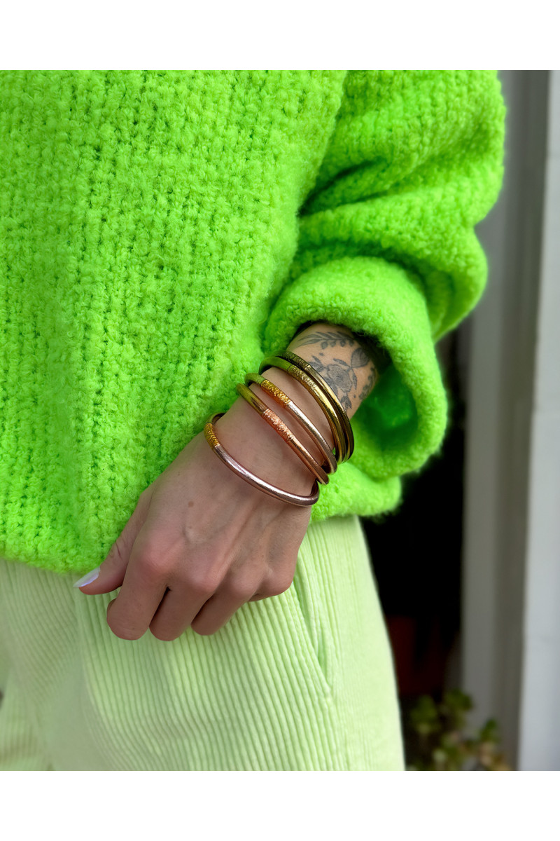 Set of 6 Buddhist bangles, two-tone SILVER and GOLD