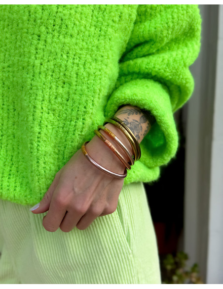 Set of 6 Buddhist bangles, two-tone SILVER and GOLD