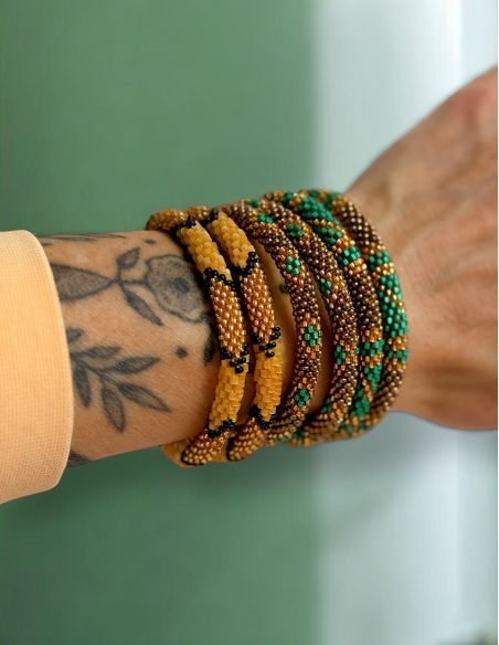Bracelet Népalais E64 Bronze Or Vert