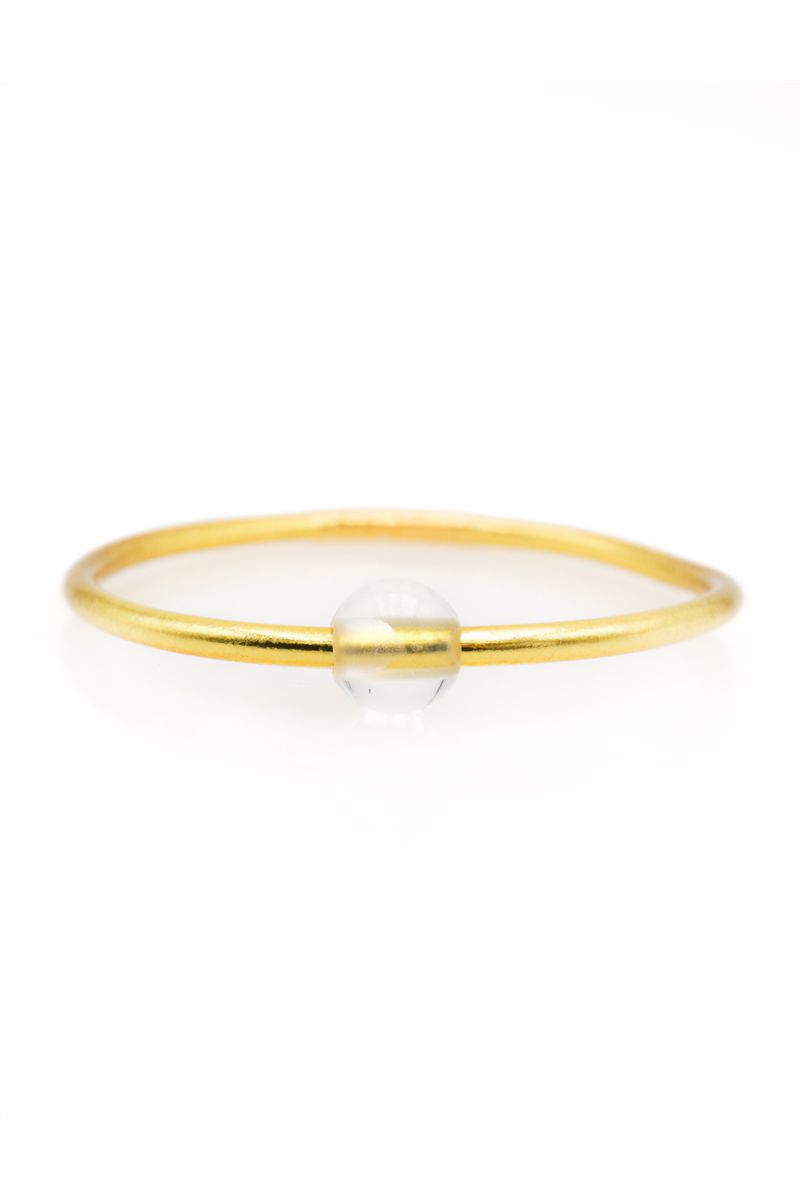 Thin LIGHT GOLD Bangle with WHITE QUARTZ