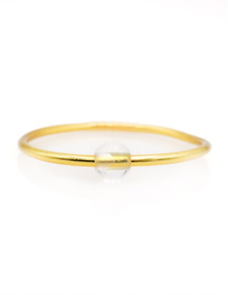 Thin LIGHT GOLD Bangle with WHITE QUARTZ