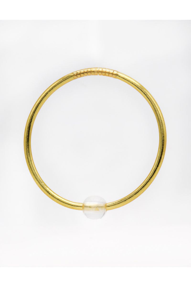 Thin LIGHT GOLD Bangle with WHITE QUARTZ