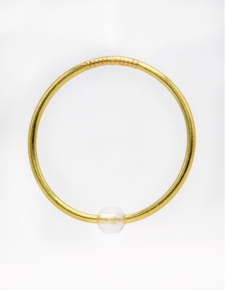 Thin LIGHT GOLD Bangle with WHITE QUARTZ