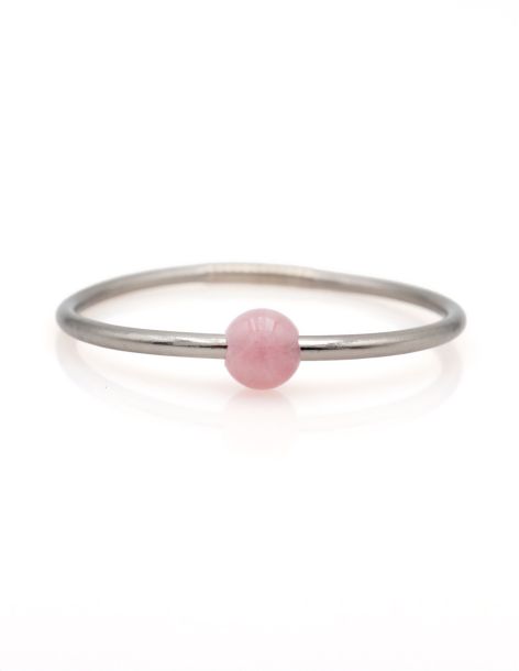 Thin DARK SILVER Bangle with ROSE QUARTZ
