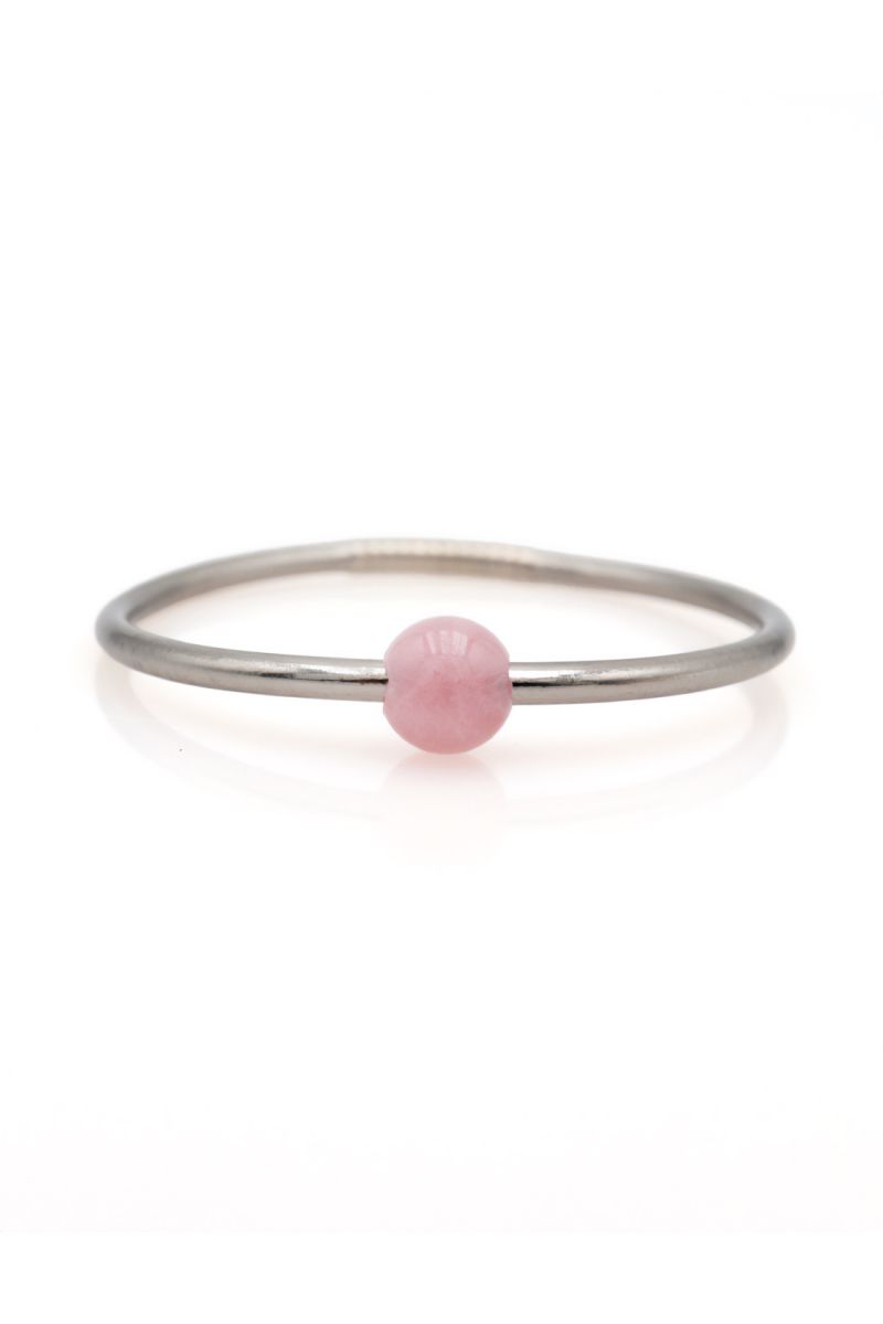 Thin DARK SILVER Bangle with ROSE QUARTZ