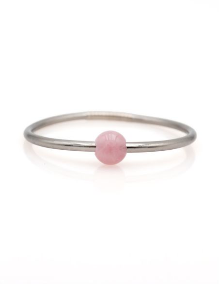 Thin DARK SILVER Bangle with ROSE QUARTZ
