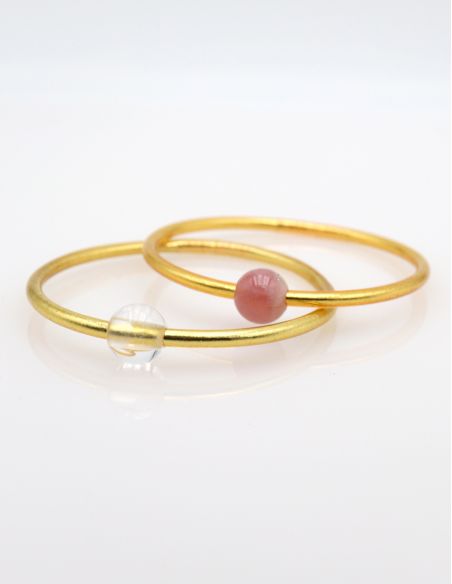 Thin GOLD Bangle with ROSE QUARTZ