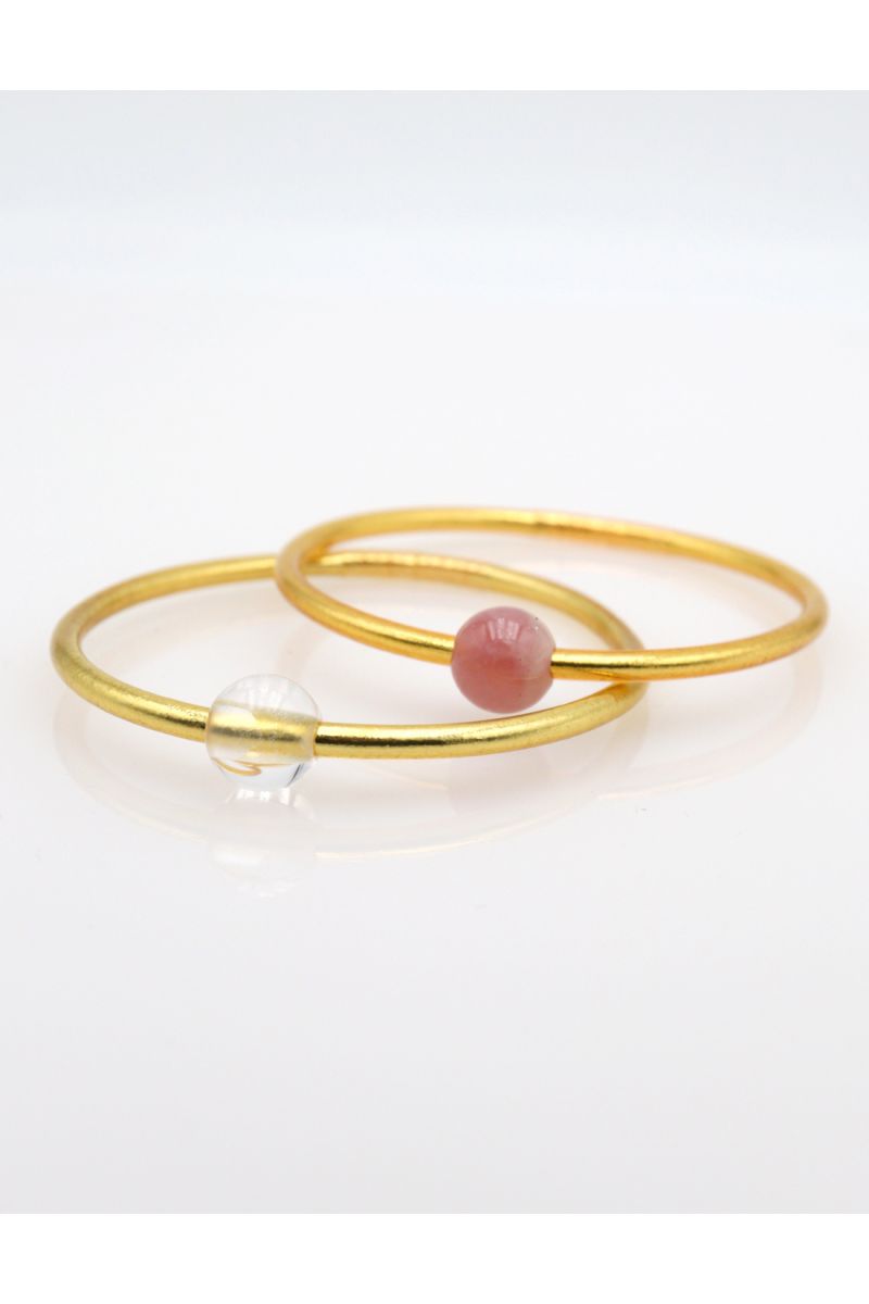 Thin LIGHT GOLD Bangle with WHITE QUARTZ