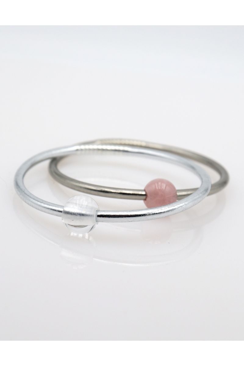 Thin SILVER Bangle with WHITE QUARTZ
