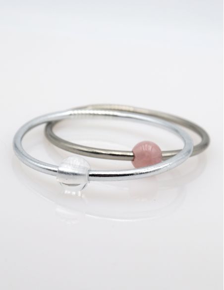 Thin SILVER Bangle with WHITE QUARTZ