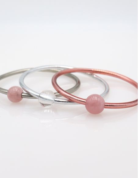 Thin DARK SILVER Bangle with ROSE QUARTZ