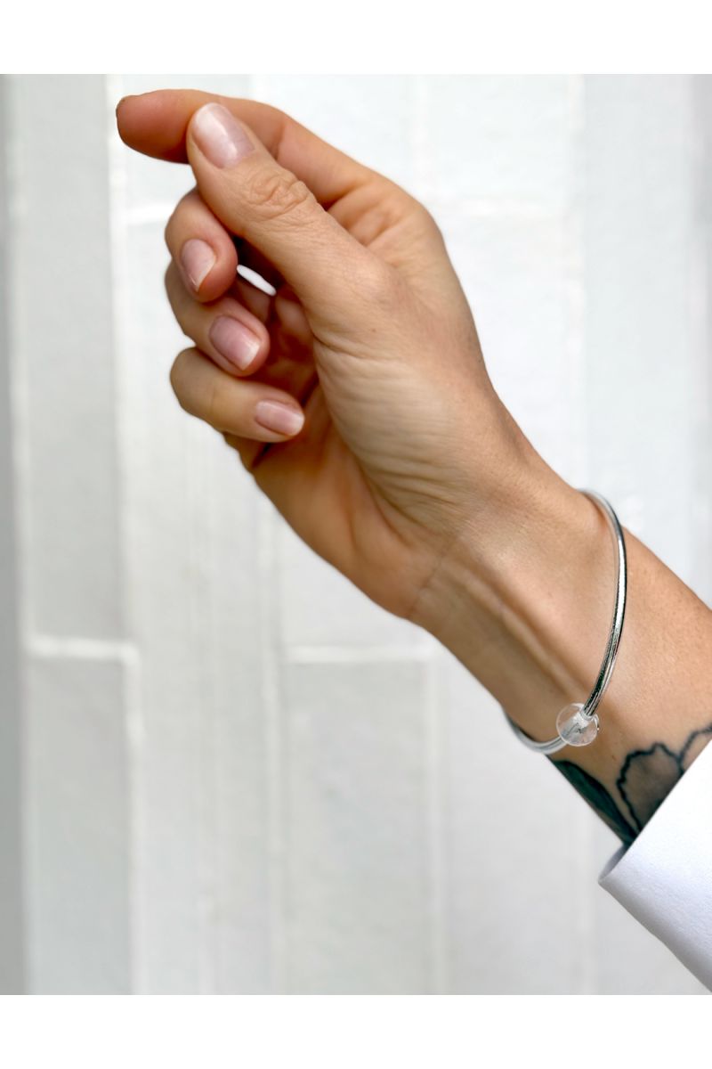 Thin SILVER Bangle with WHITE QUARTZ