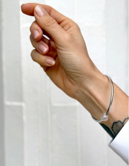 Thin SILVER Bangle with WHITE QUARTZ