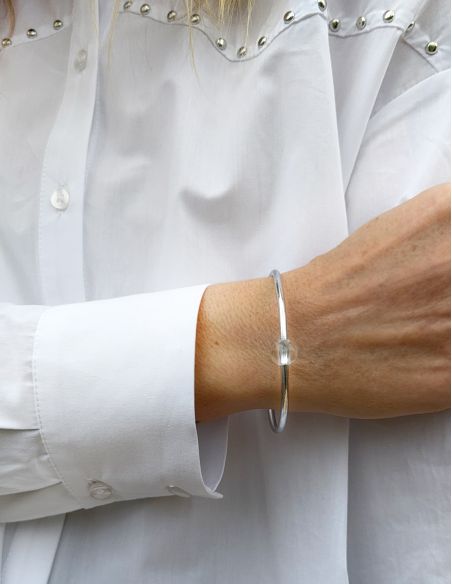 Thin SILVER Bangle with WHITE QUARTZ