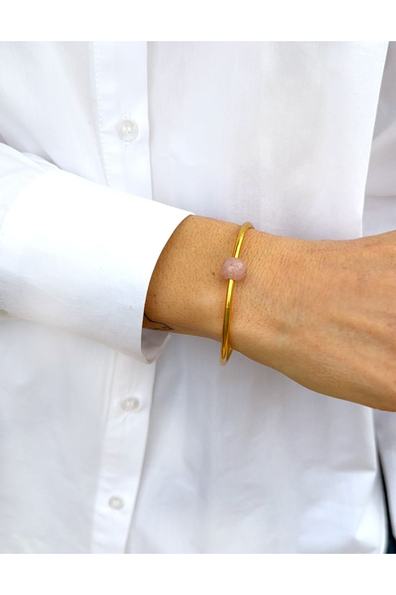 Thin GOLD Bangle with ROSE QUARTZ