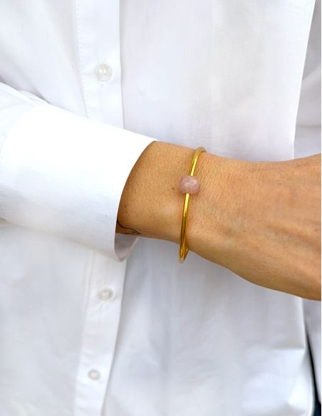 Thin GOLD Bangle with ROSE QUARTZ