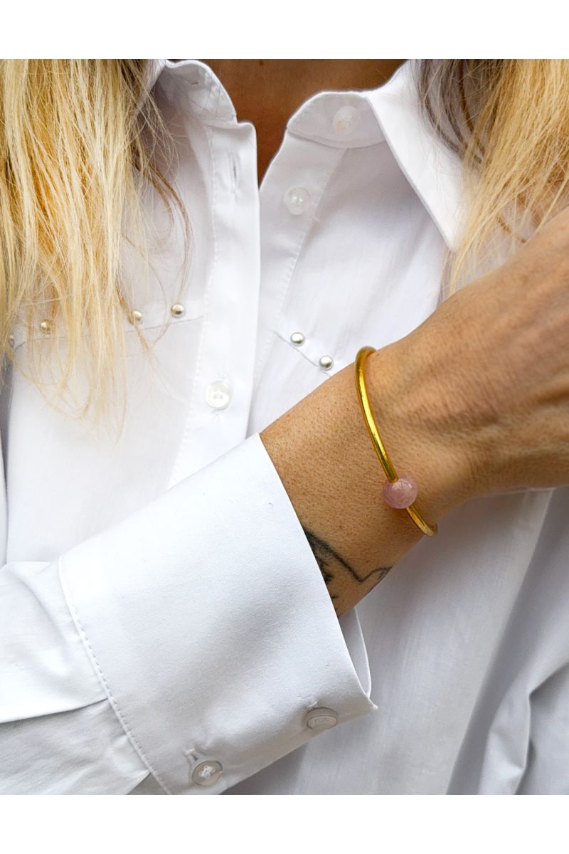 Thin GOLD Bangle with ROSE QUARTZ
