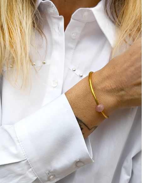 Thin GOLD Bangle with ROSE QUARTZ