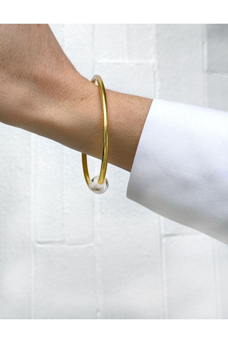 Thin LIGHT GOLD Bangle with WHITE QUARTZ