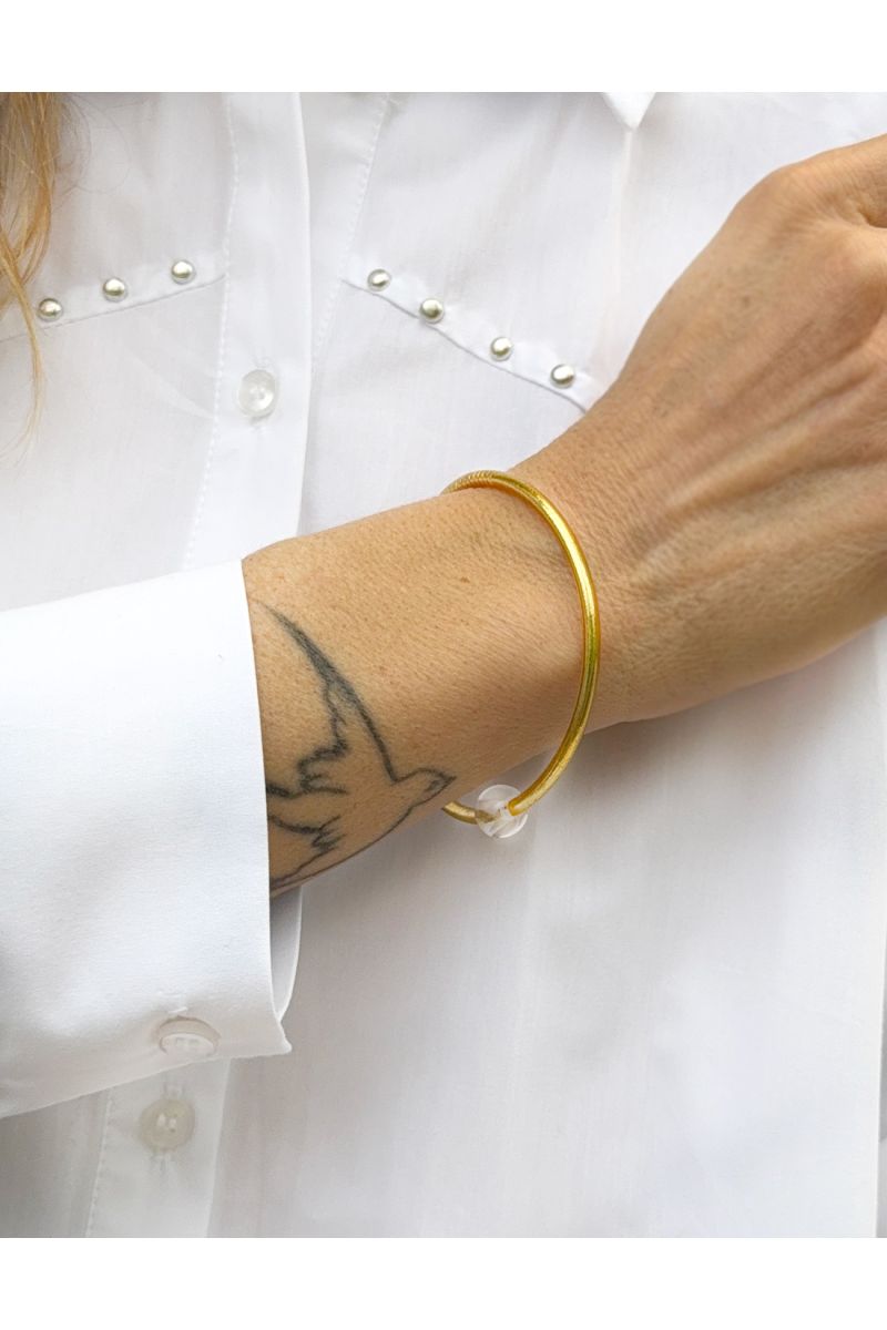 Thin LIGHT GOLD Bangle with WHITE QUARTZ