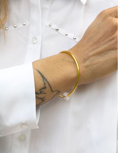 Thin LIGHT GOLD Bangle with WHITE QUARTZ