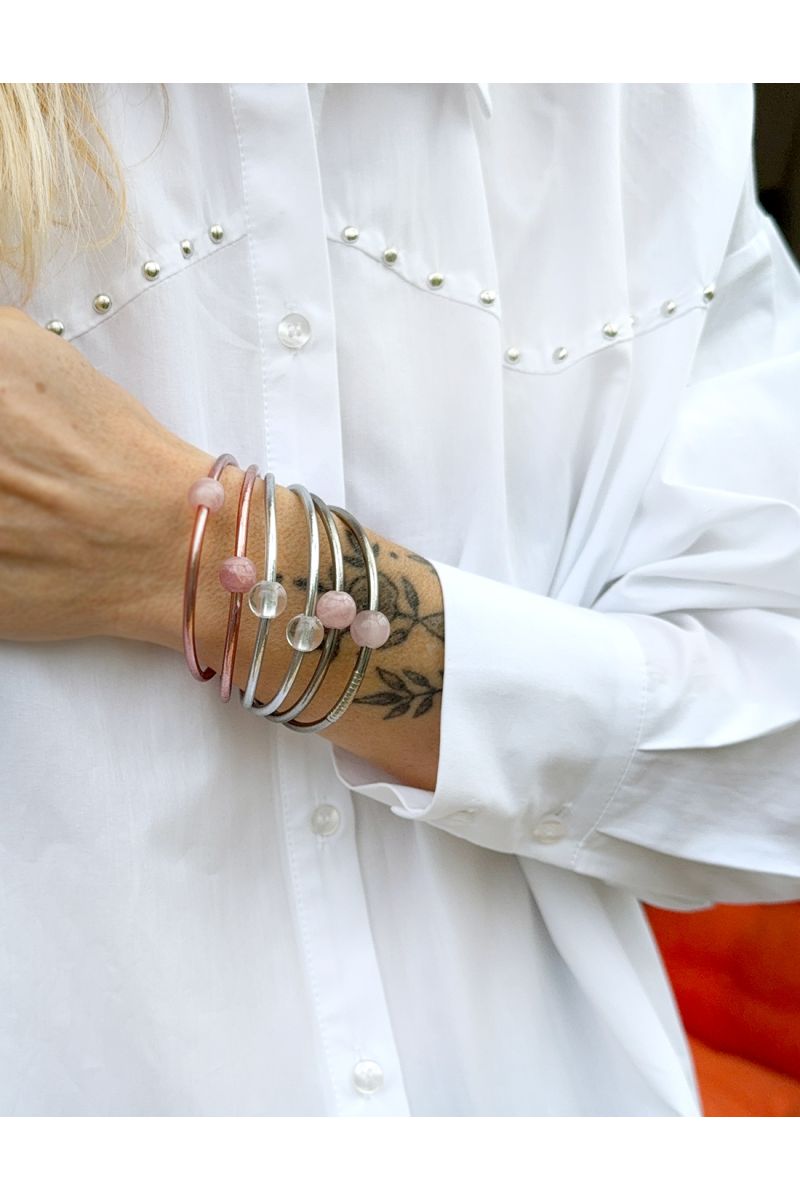 Thin SILVER Bangle with WHITE QUARTZ
